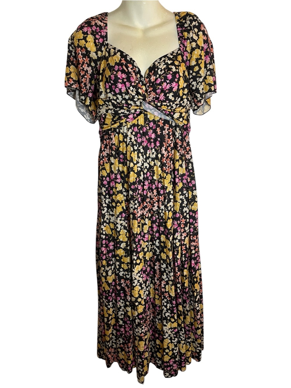 ASOS Design Floral Maternity Maxi Dress in Black w Pink & Yellow Flowers Sz 10 - Picture 1 of 7